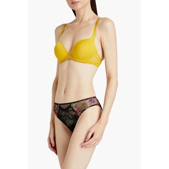 NWT Maison Lejaby Sin Embroidered Underwired Pushup Bra in Yellow Size 32C - Picture 2 of 11